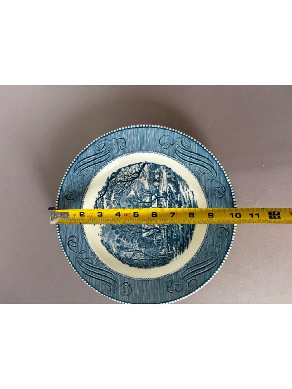Currier & Ives Blue Transferware Plate 10" The Old Grist Mill Vintage USA Made D - Picture 2 of 7